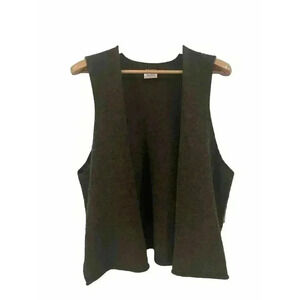 Eskandar Merino Wool Blend Open Front Cardigan Vest Sleeveless Brown Knit 1size